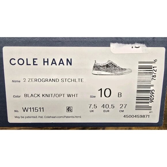 NEW Cole Haan 2 Zerogrand Stitchlite Wingtip Oxford Shoes 10 B Black White Sole - Picture 2 of 9